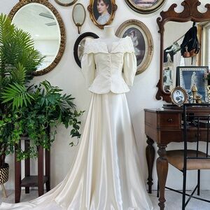 Ivory Satin Bridal Jacket - Elegant Off-Shoulder Design